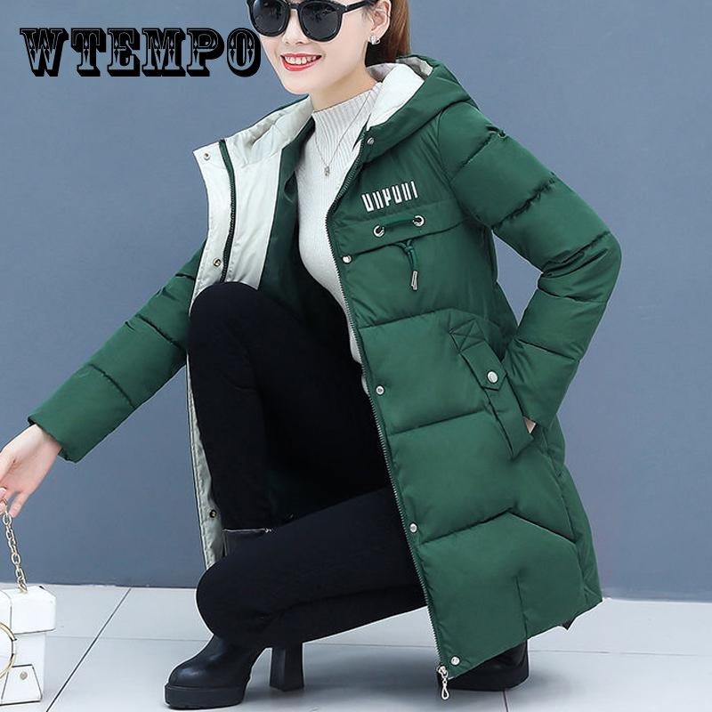 Winter Women Parkas Casual Hooded Jackets Autumn Warm Letter Print Long Female Coat Zipper Outerwear