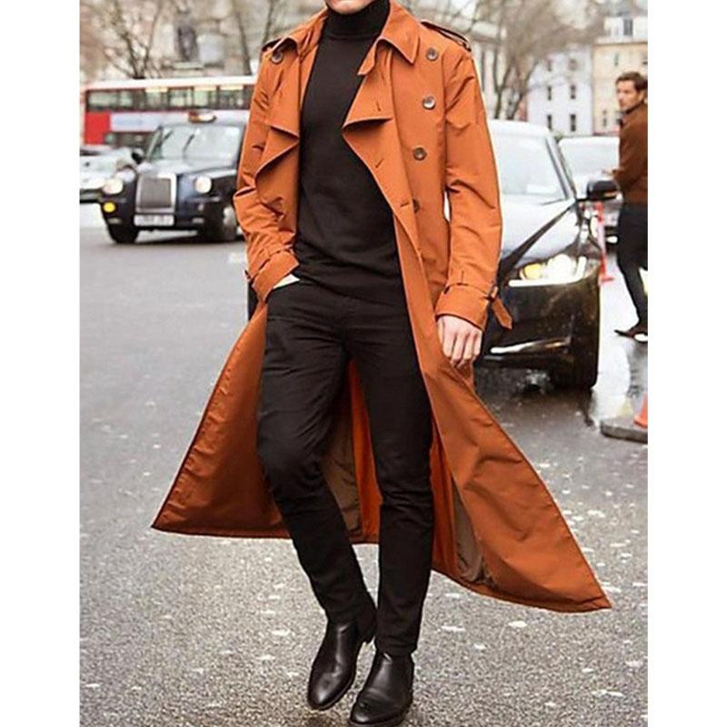 Men's Spring and Autumn European and American Style Coat Extra Long Windbreaker Casual Jacket