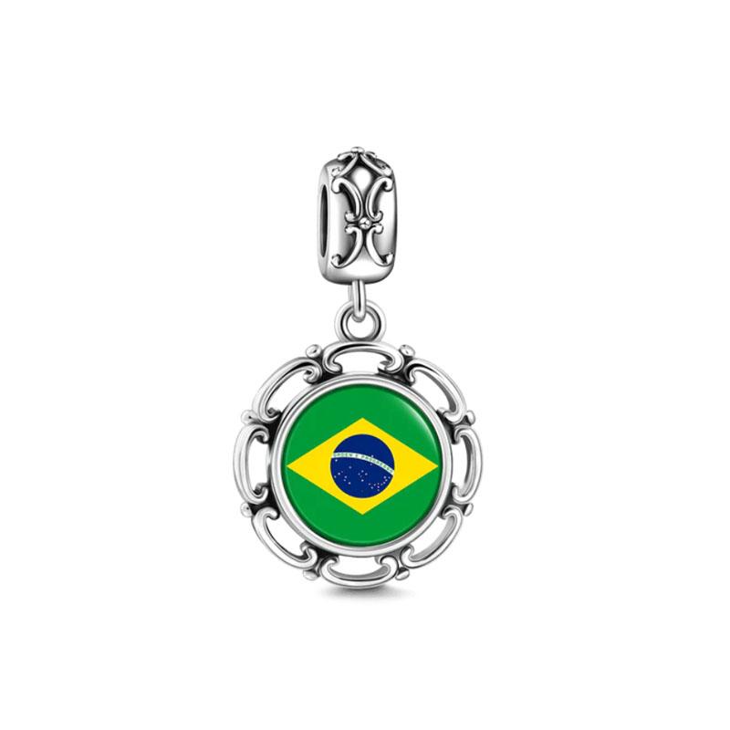 Shiny Zircon Nation Flag Series Charms Brazil Spain USA UK Italy Bead Fit Original Bracelet Women DIY 925 Silver Jewelry