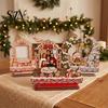 Holiday Photo Storage Christmas Wooden Frame, 2D Picture Holder with Santa Snowman & Creative Moon Frame Snowflake Pendant, Family Display for
