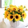 Sunflower Artificial Floral Arrangement for Home Decoration - Silk Bouquet In Pot for Living Room or Dining Table