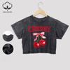 Cherry Bow Have A Nice Day Prints Cotton Crop Tops Summer Lace Hem Washed T-Shirts Distressed O-Neck Short Sleeve Casual Clothes
