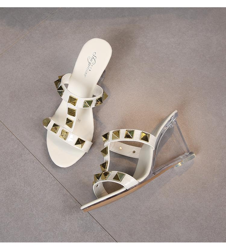 Женские прозрачные модные сандалии высокого качества на танкетке со стеклом, прозрачные босоножки на каблуке с заклепками LFD