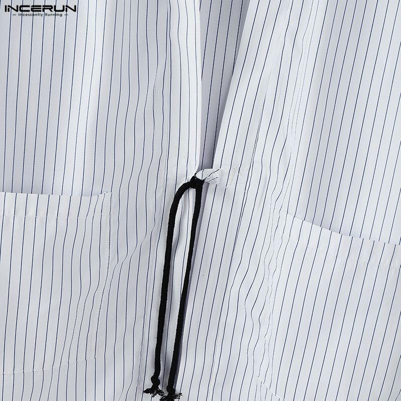 INCERUN S-5XL Men Long Sleeve Striped Open Front Cardigan Kimono Tops