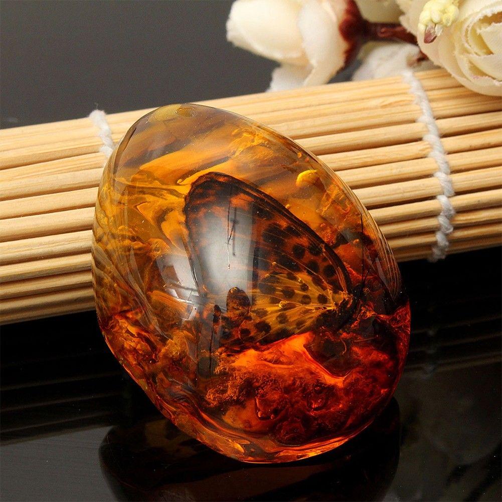 Beautiful Amber Butterfly Insects Stone Pendant Necklace Manual Polishing Gift