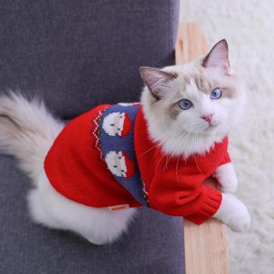 Зимний теплый свитер с кошкой из шерсти рэгдолл - наряд против выпадения шерсти на Рождество и Новый год