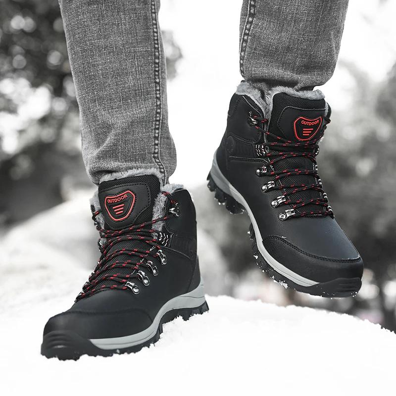Fashion 2024 Winter Men Hiking Boots Waterproof Ankle Snow Boots Men Sneakers Outdoor Non-slip High Top Plush Warm Leather Shoes