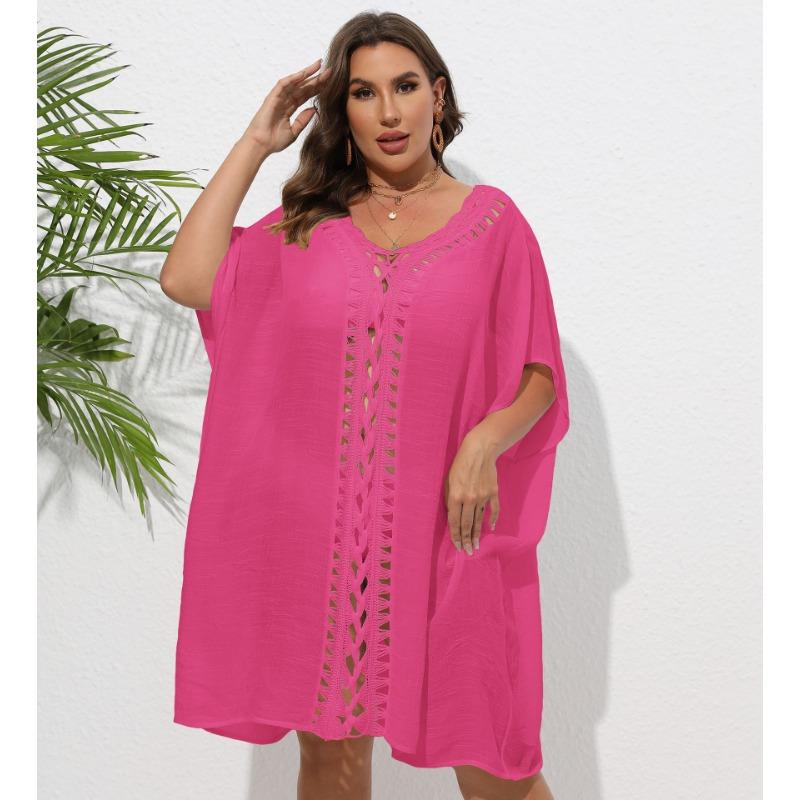 Женское платье-накидка большого размера, связанное вручную крючком с цветочным узором в стиле пэчворк, свободное пляжное бикини, наружное накидка