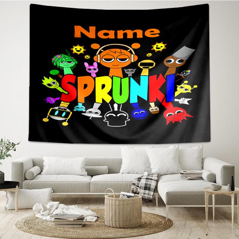 Custom Name Sprunki Print Tapestry, Backdrop, Easy Setup, Ideal for Bedroom, Office & Living Room, with Aesthetic Wall Hanging Decor.