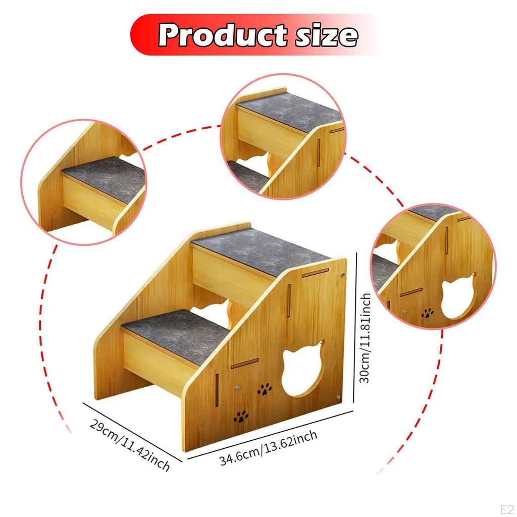 Лестница для собак из дерева, лестница для кошек, 2 ступени, противоскользящие принадлежности, домик для питомцев