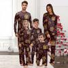 Рождественский комплект домашней одежды с круглым вырезом и принтом для родителей и детей, с длинными рукавами и длинными брюками