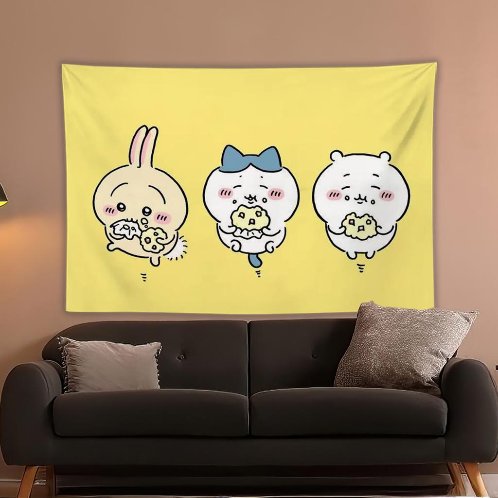 Hachiware Kawaii UsaGi Cute Chiikawa Cartoon Y2k Tapestry Room Decoration Home Decor Bedroom Wall Hanging Fabric