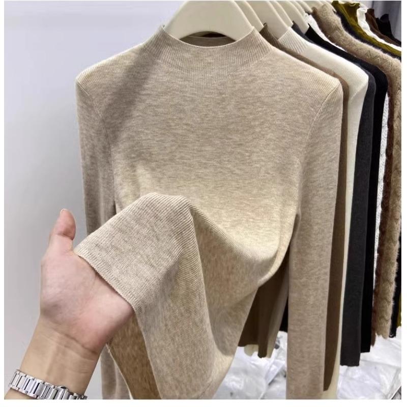 Fashion Semi-turtleneck Long Sleeved Women's Knitted Sweater Early Autumn New Slim Fit Pullover Tops Casual Simple Elegant Thin Inner Bottoming Shirt