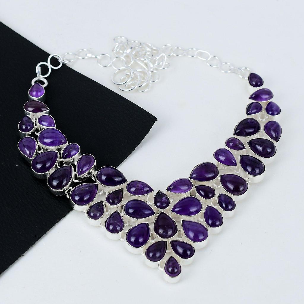Натуральный аметист драгоценный камень ручной работы из серебра 925 пробы, гальванопластическое ожерелье, аметистовое серебро для жены, унисекс ожерелье, подарок для мамы