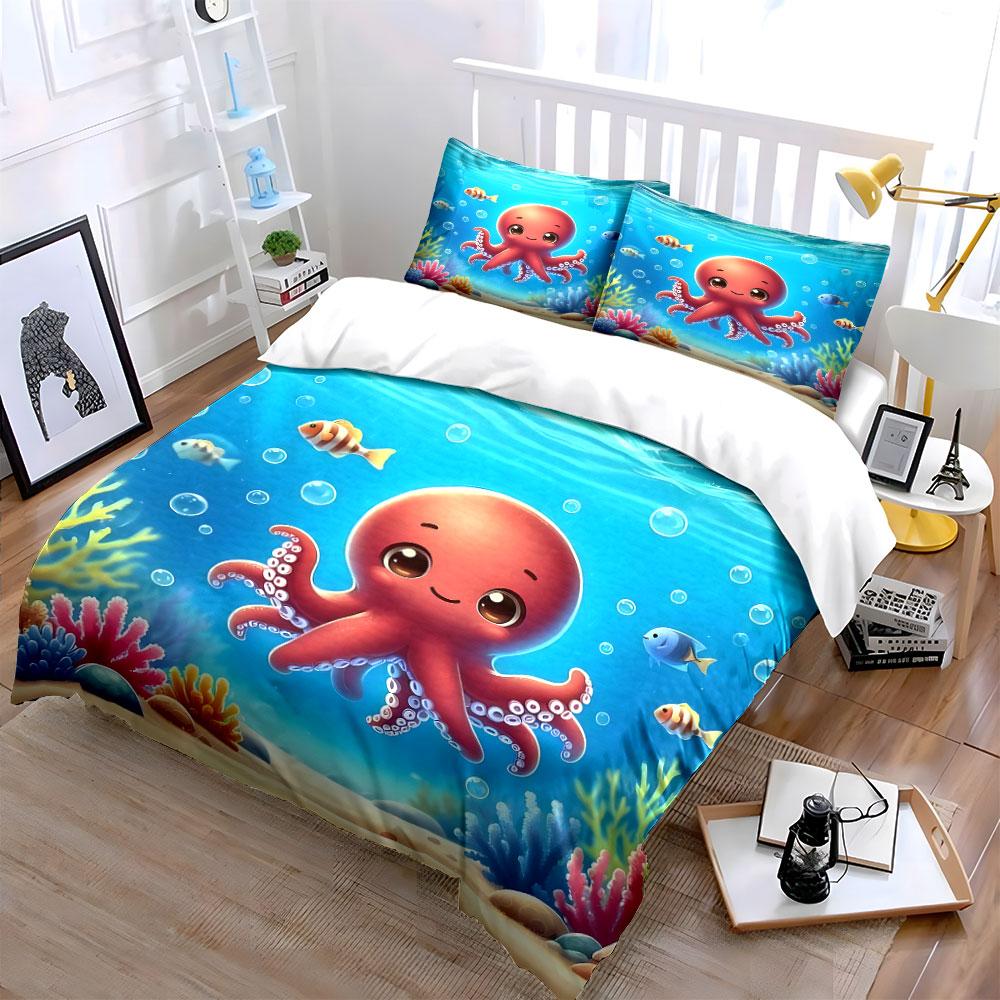 "Cheerful underwater octopus dreams" Bedding sets Duvet covers Pillowcases(1* Duvet Cover 2* Pillowcases without duvet insert)