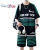 Летний повседневный спортивный комплект, полосатая футболка с короткими рукавами и шорты