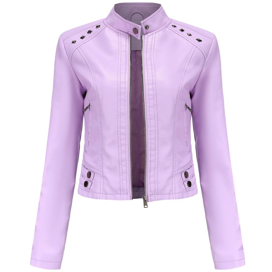 Women Faux Leather Jacket Cropped Zip Up Motorcycle Short PU Moto Biker Outwear Fitted Slim Coat with Pockets Stylish Rivets Punk Rock Fashion Blazer