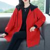 Large Size Cotton Jacket Women Autumn Hooded Loose Medium Long Cozy Red Jacket Large Pocket Zipper Peplum Tops
