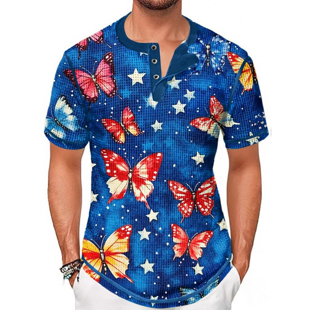 Летняя мужская футболка с воротником-стойкой и короткими рукавами с принтом «День независимости»