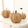 Rattan Pumpkin Figurine - Harvest Autumn Table Decoration Fall Home Ornaments Statue Stylish Seasonal Decor for Indoor Display