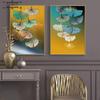 Ginkgo Biloba Poster Leaf Poster Blue Green Yellow Chinese Wall Art Picture Prints Canvas Painting for Modern Living Room Decor