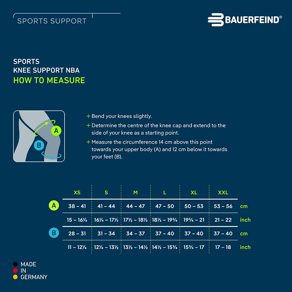 Bauerfeind СПОРТИВНЫЙ НАКОЛЕННИК NBA Наколенник Сделано в General Medical Стабилизирует коленный сустав силиконовыми подушечками и компрессией Размер (Виды спорта