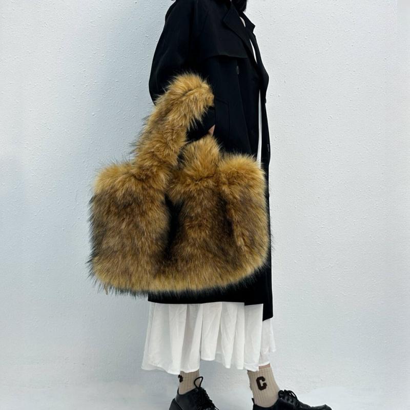 Зимние новые модные мягкие плюшевые женские сумки большой емкости темперамент меховая женская большая сумка тоут европейские и американские ретро женские сумки через плечо