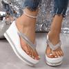 Women Slippers 2025 Summer Platform Beach Vacation Slides Shoes Fashion Clip Toe Flip-flop Outdoor Leisure Shoes Rhinestone