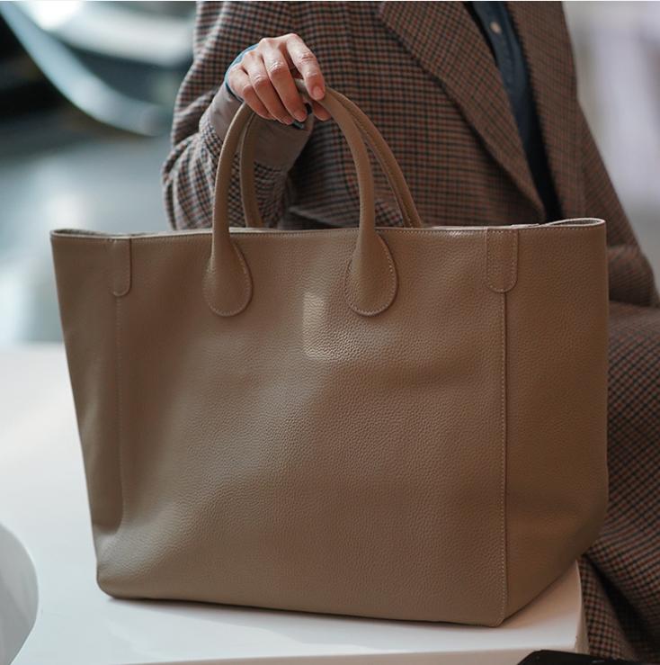 Cute Bag Lucky Bag Open Real Leather Bag Hand-held Women's Bag Simple And Personalized Tote Leather Bag Large Capacity