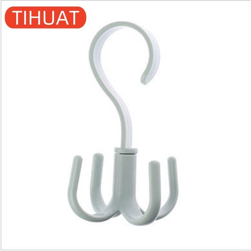 4 Hooks Neck Tie Holder Space Saving Bag Clothes Ties Holder Bag Shelf Clothes Hanger Shoe Rack 360 Degree Rotating Belt Closet