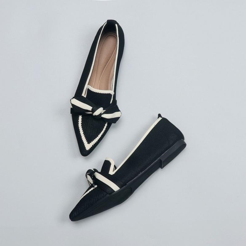 Egg roll princess shoes spring and autumn flying knitting single shoes Doudou shoes flat-soled large-size women's shoes knitted pointed boat shoes