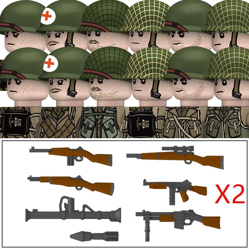 Вторая Мировая Война Американские Рейнджеры Военные Солдаты Строительные Блоки Армия США Пехота Медицинские Солдаты Шлемы Базука Оружие Кирпичики Игрушки