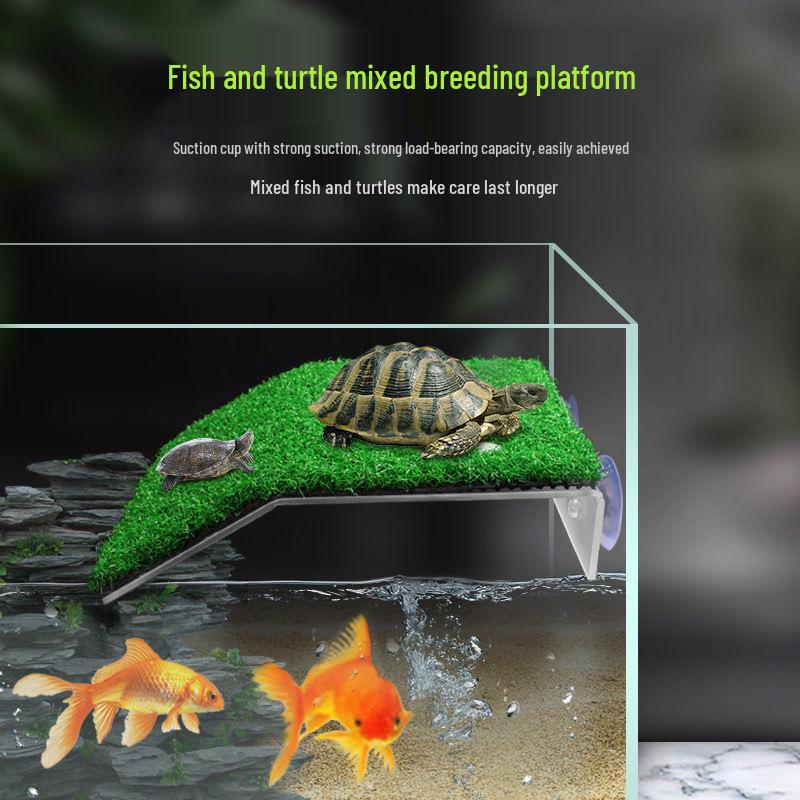 Acrylic Turtle Climbing & Sunbathing Platform with Feeding Trough - Small Size Floating Island for Tanks