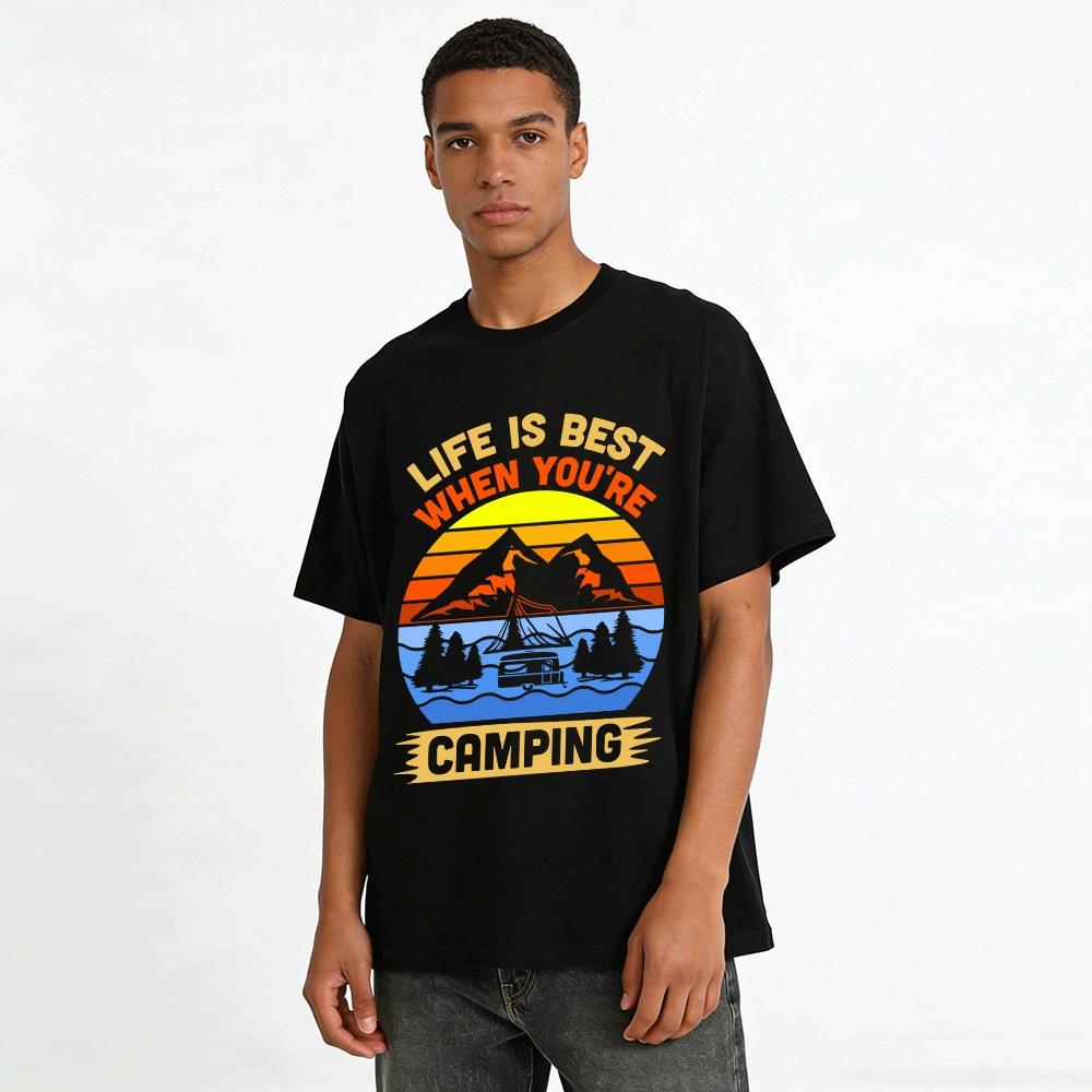 T Life Is Best When You're Camping Graphic Tee Pure cotton T-shirt
