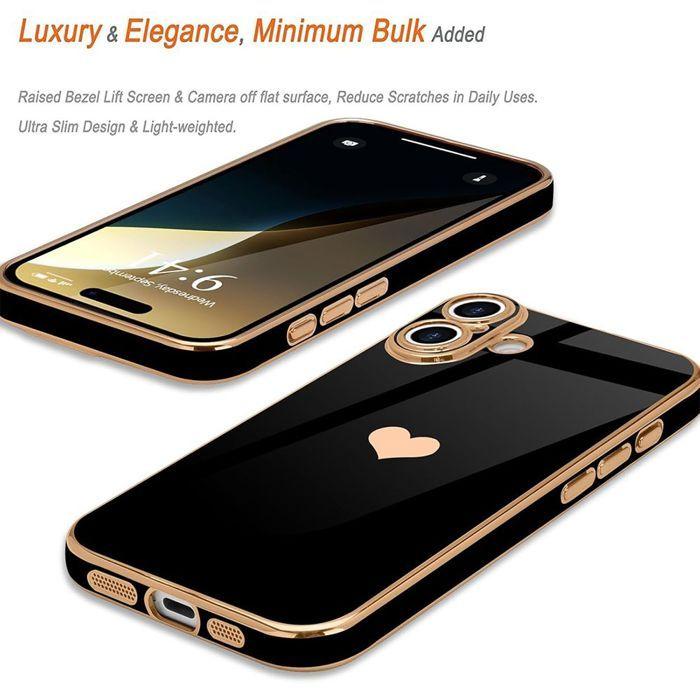 Защитный чехол - E.F.Connection - для iPhone 17 - Силиконовое Сердце Противоударный Черный 2 Закаленных Стекла