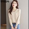 Long-sleeved Knitted Sweater Stylish Loose T-shirt Top V-neck Pullover Solid Color Inner Layer Sweater Autumn and Winter