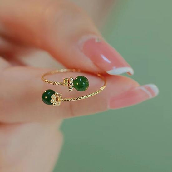 Women Ring Adjustable Opening Green Ball Design Finger Ring Retro Open Wrap Finger Band Jewelry Gift