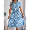 Летнее платье с V-образным вырезом, коротким рукавом и цветочным принтом для женщин, повседневное, модное, элегантное, простое, А-силуэта, для вечеринок, со шнуровкой, женская одежда