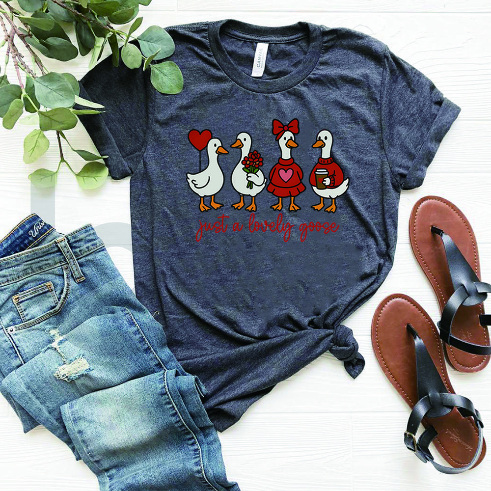 Cute Lovely Goose Coquette Tshirt Valentine Goose Shirt Duck Valentines Shirts Silly Goose Shirts Unisex Short Sleeves Tops
