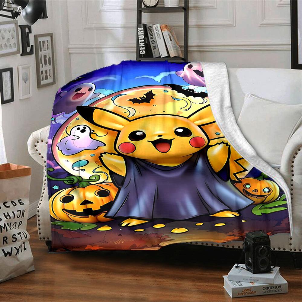 1pc Halloween Pikachu Blanket Lightweight Flannel Blanket Throw Blanket For Sofa, Bed, Travel, Camping, Livingroom, Office, Couch