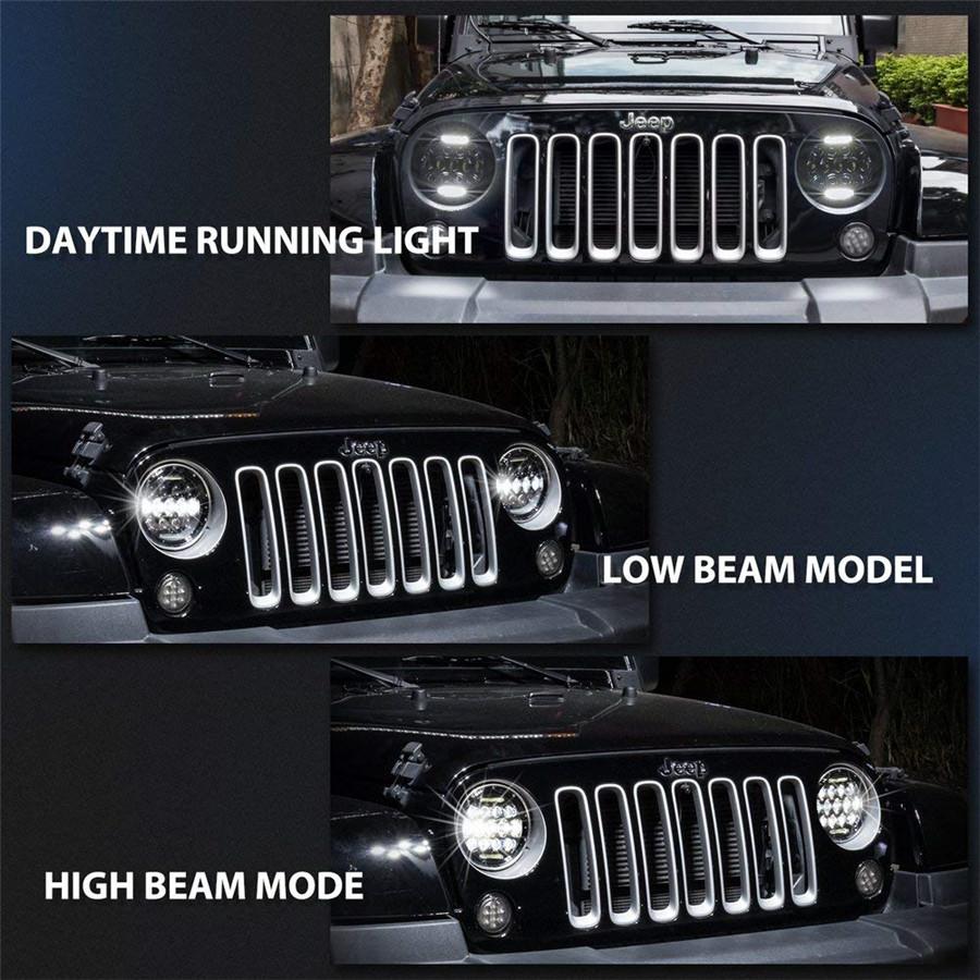 Pair 7'' 150W 10920Lm Round BlackLed Headlight High Low Beam With White Drl For Harley Jeep Wrangler Jk Tj Lj Cj Hummber H1 H2