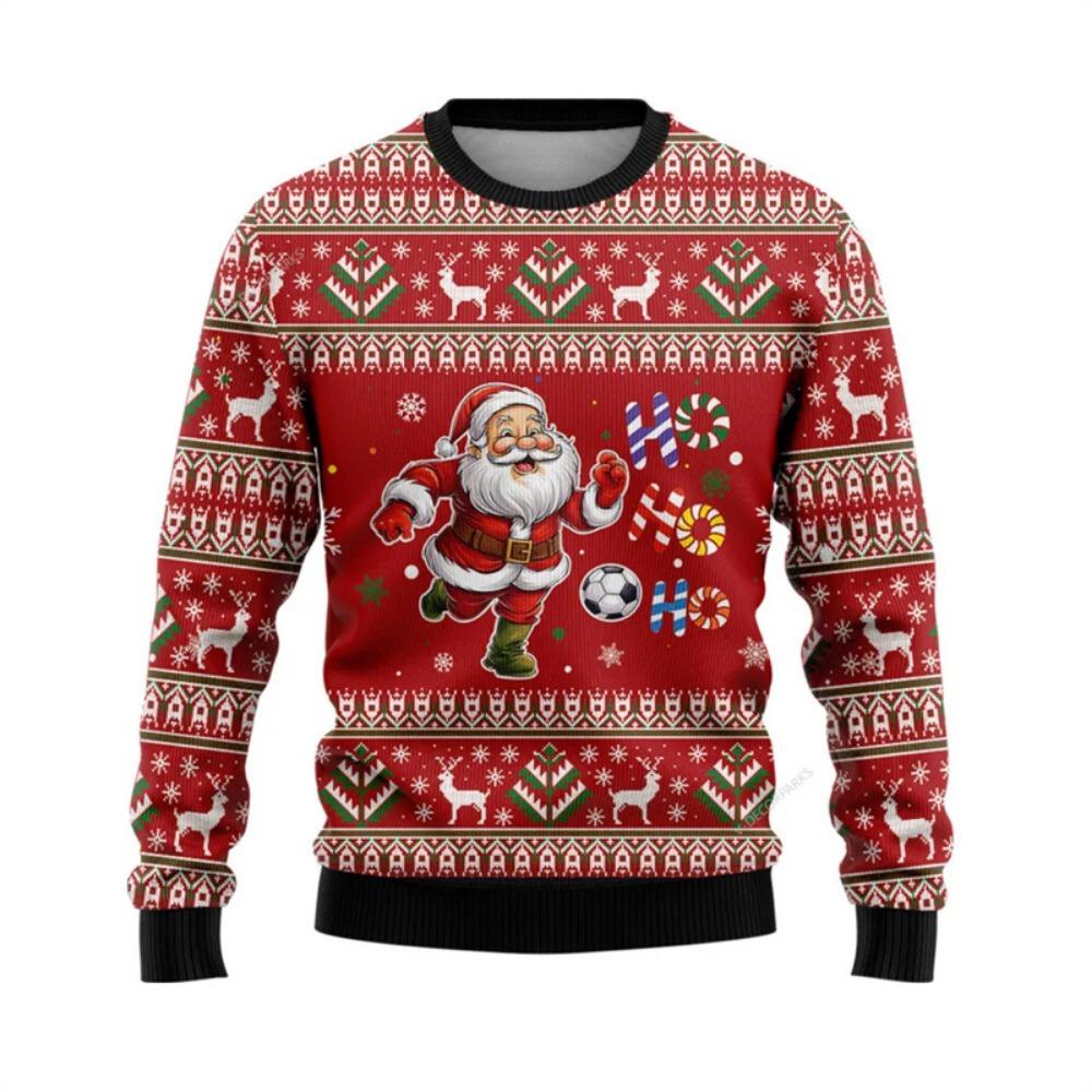 Свитшот мужской с рождественским узором, пуловер с 3D-принтом Санта-Клауса, осенний женский худи с круглым вырезом и длинным рукавом, детские топы