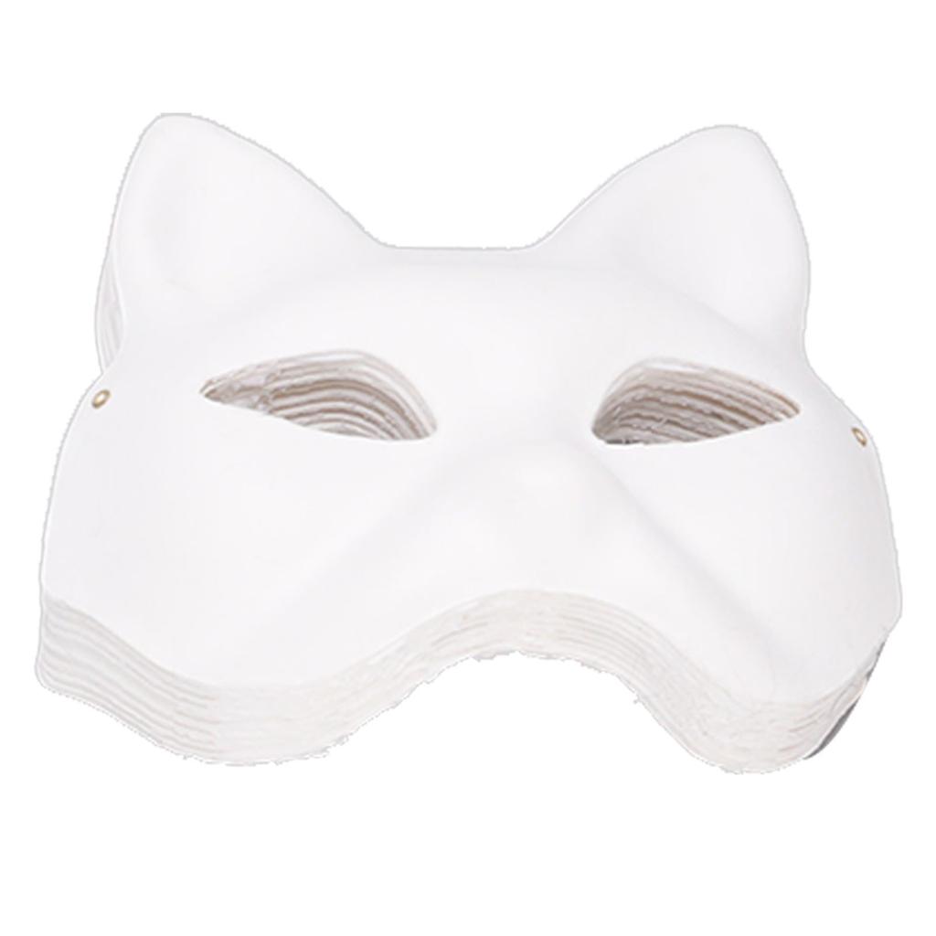 10 шт. Бумажная маска для лица териана-кошки, сделай сам, раскрашенная вручную, пустая маска животного-кошки на пол-лица с мехом и сеткой для глаз для косплей-вечеринки