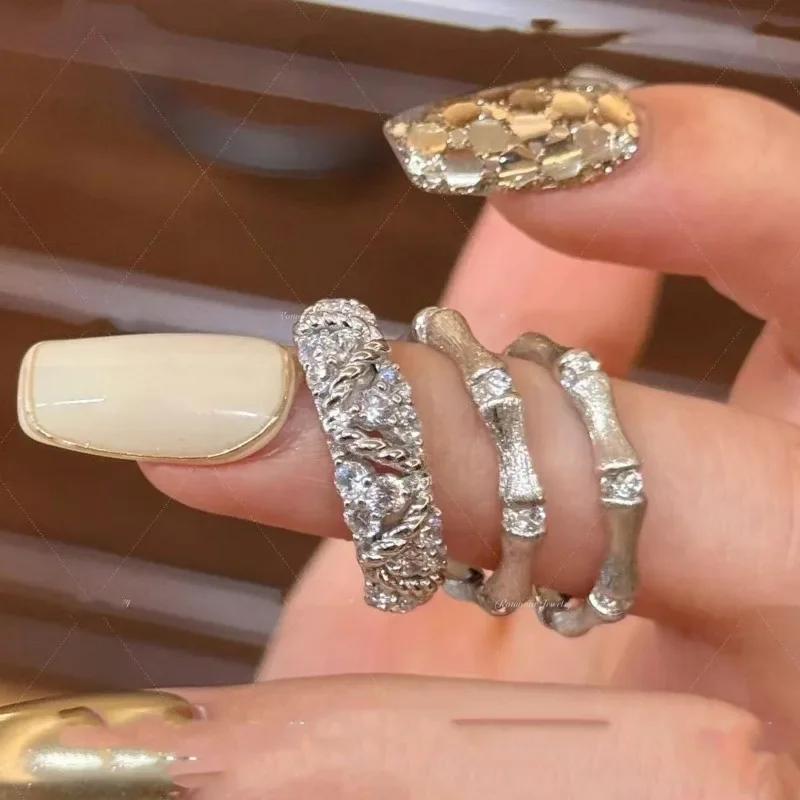 Высококачественные изделия из проволоки для волочения, новинка, кольца из бамбука с бриллиантами для женщин, простое легкое роскошное кольцо, пара, изящные ювелирные украшения