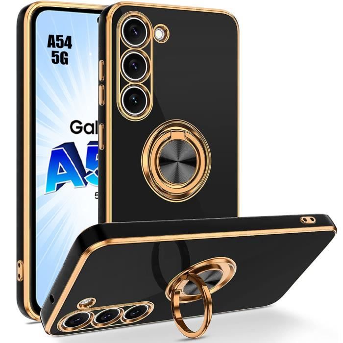 Protective Case - BOOLING - for Samsung Galaxy A54 5G - Soft TPU - Slim - 360° Rotating Ring - Black