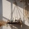 Wall Hanging Shelf Nordic Bohemia Style Wood Floating Shelf Adjustable Rustic Plant Storage Rack Holder With
