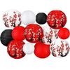 Plastic Paper Paper Lantern Set Round Shape Red Lantern Honeycomb Lantern  Home Party