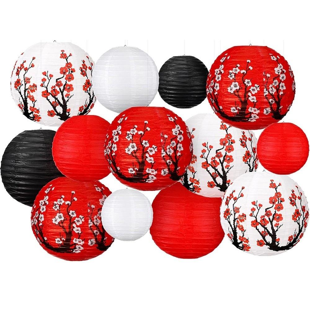 Plastic Paper Paper Lantern Set Round Shape Red Lantern Honeycomb Lantern  Home Party