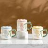 Ceramic Mug Creative Rose Relief Pattern Coffee Cup with Lid Birthday Gifts Breakfast Milk Mugs Home Office Dormitory Water Cups