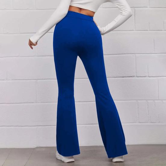 High-Waist Elastic Waistband Control Tummy Lady Trousers Women Solid Color Sports Flared Pants Streetwear